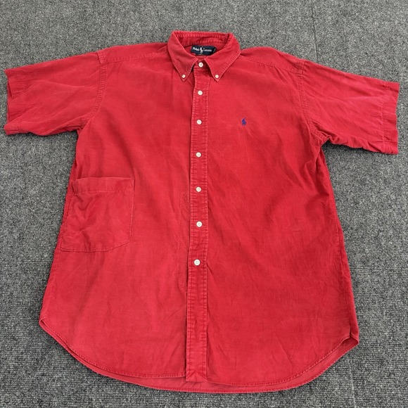 Vintage Ralph Lauren‎ Corduroy Blake Button Down Shirt Red Pony Pocket - Picture 1 of 7
